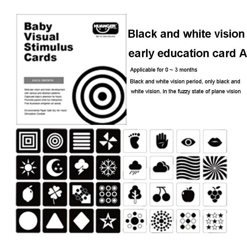 Kids Children Early Learning Card 0-36M Black And White Colorful Newborn Baby Visual Stimulus Cards