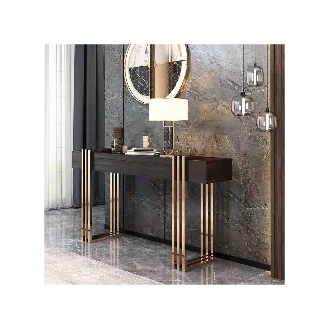 entry  modern tables mirror hallway gold and marble console tables