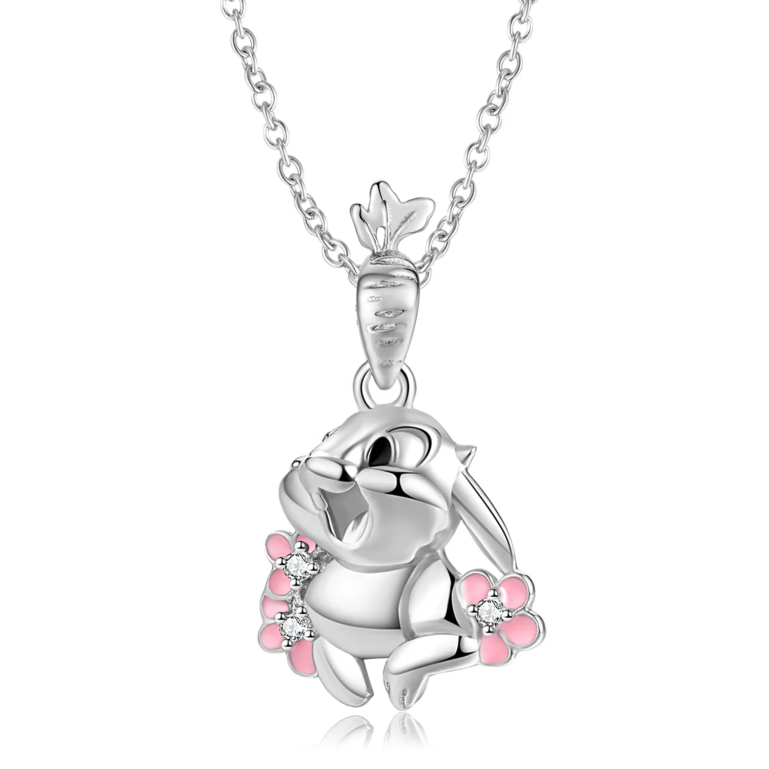 Cute Carrot Bunny Pendant Original 925 Sterling Silver Flower Rabbit Animal Pendant Necklaces Jewelry Making for Women Fashion