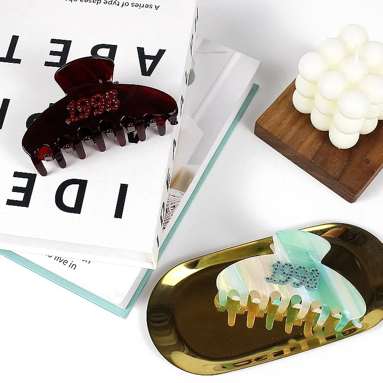 YIYI Korean Style Acetate Claw Clip For Women 10cm Hairpin Crab Vintage Rhinestone Hair Accessories