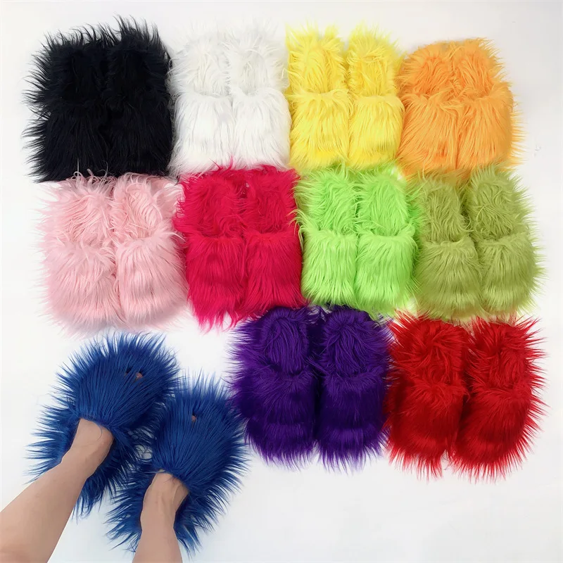 Ready to ship 2024 winter plush shoes Mongolian fur slid fashion fur slippers for women