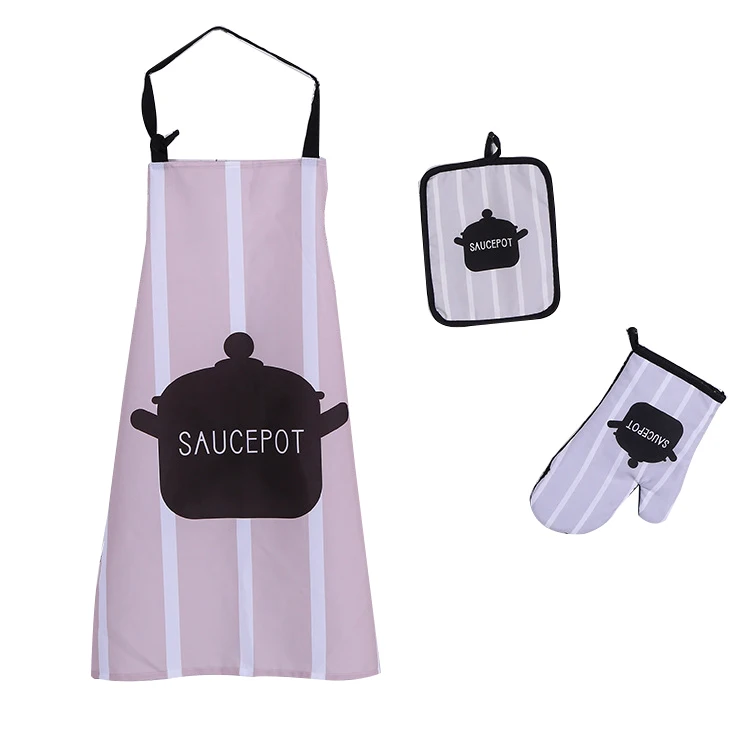 customized logo promotional and gifts items Baking Wear Aprons Oven Mitt pot holder set 4pcs Apron Set Cotton Kitchen Apron Set