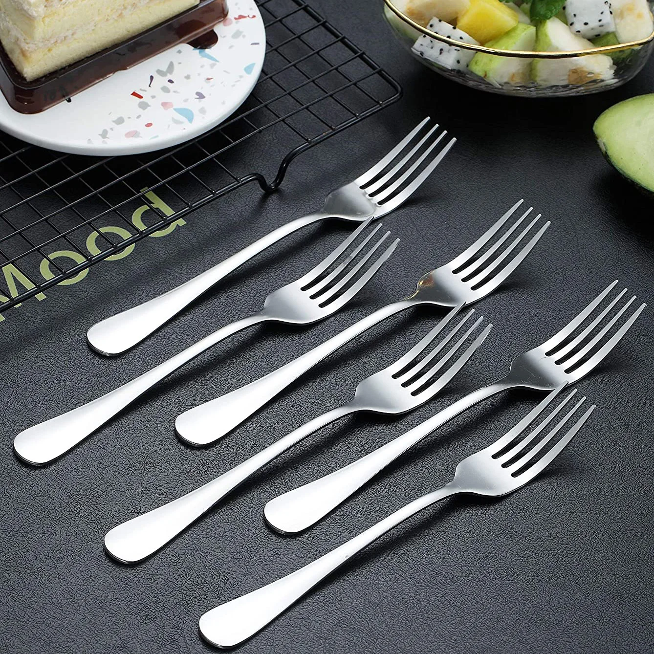 QZQ  High Quality Elegant Stainless Gold Silver Cutlery Christmas Dinner Fruit Steak Dessert Bbq Fork Set
