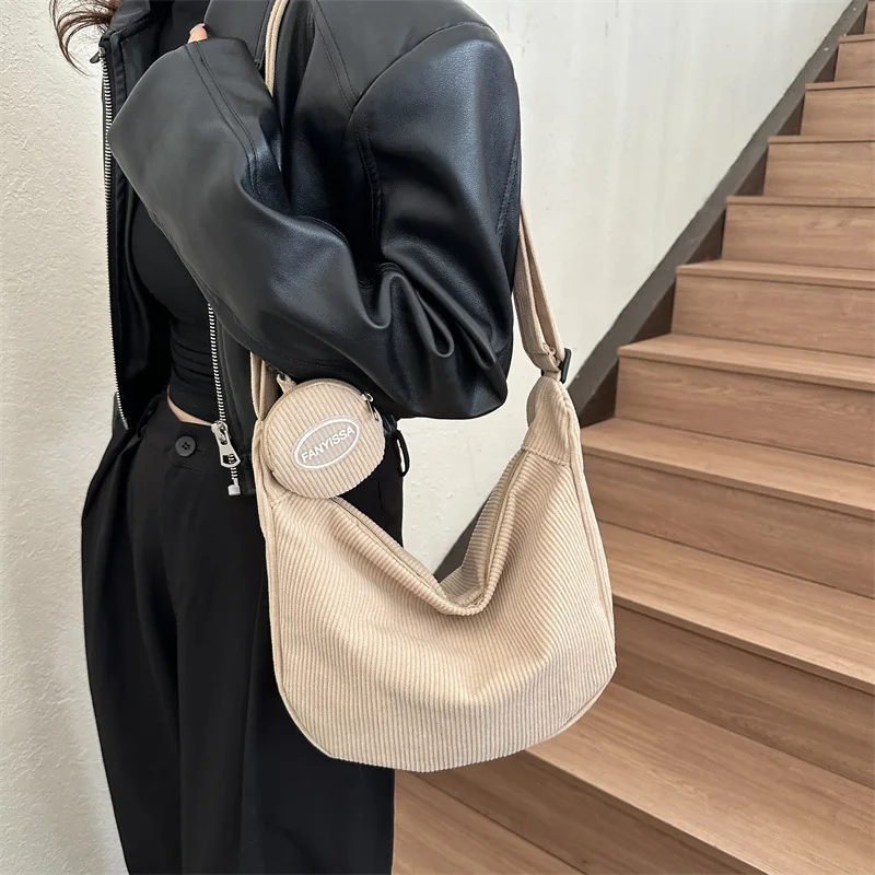 New New Dumpling Bag Corduroy Retro Messenger Bag Japanese And Korean Minimalist Style Shoulder Bag For Women