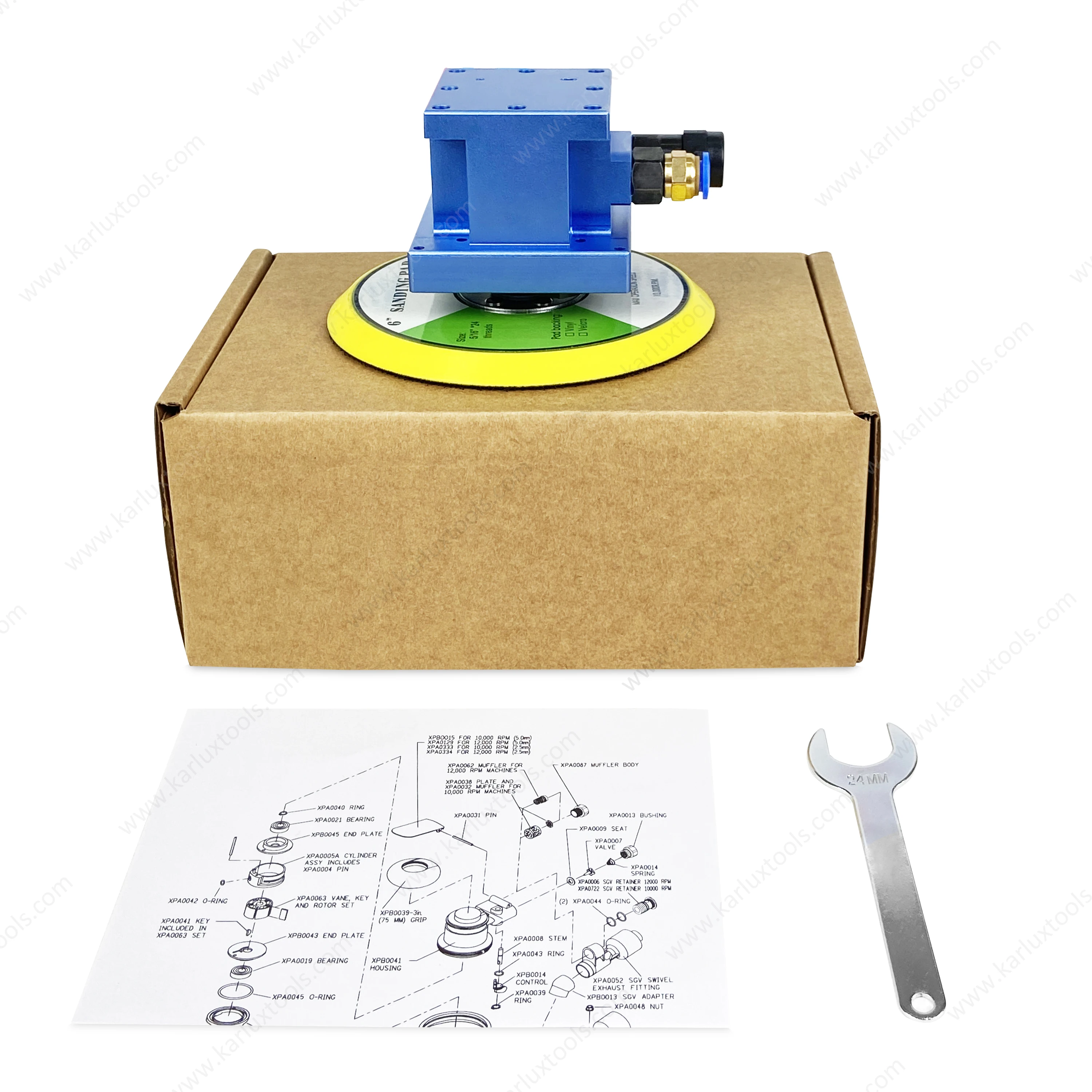 GARSURE 6Inch 150Mm 12,000Rpm Non Vacuum Orbit 5mm Automatic Robot Arm Manipulator Pneumatic Air Sander