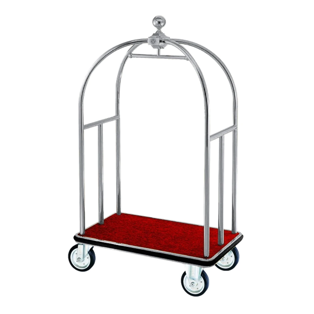 Custom Portable Bellman Baggage Cart Removable Stainless Steel  Gold Iron Lobby Luggage Trolley for Hotels & Restaurants