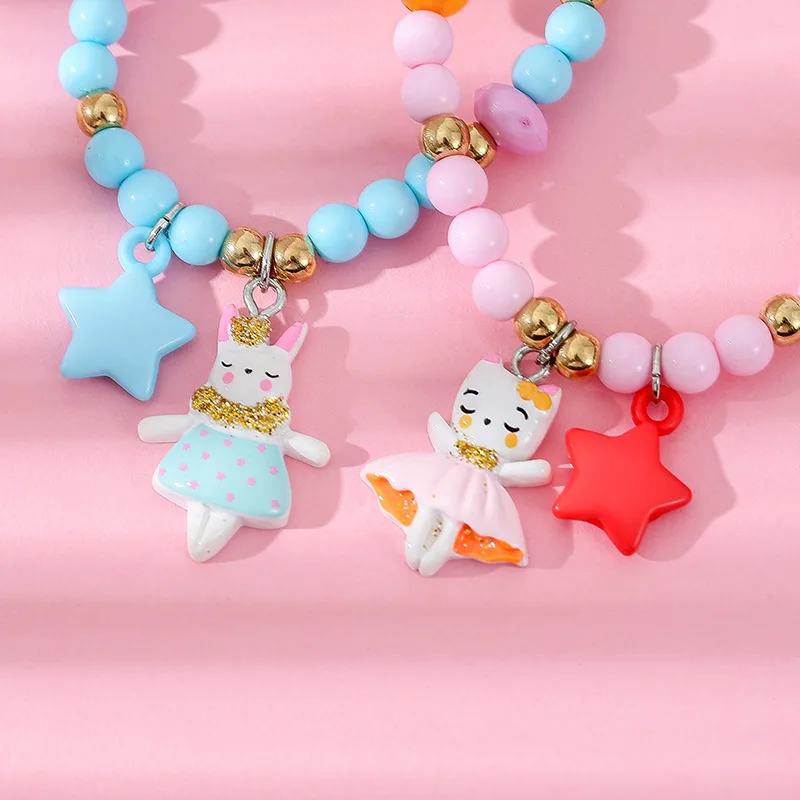 Factory Direct Custom Colorful Cute Cartoon Ballet Dance Cat Miss Kitty Bead Girls Bracelet