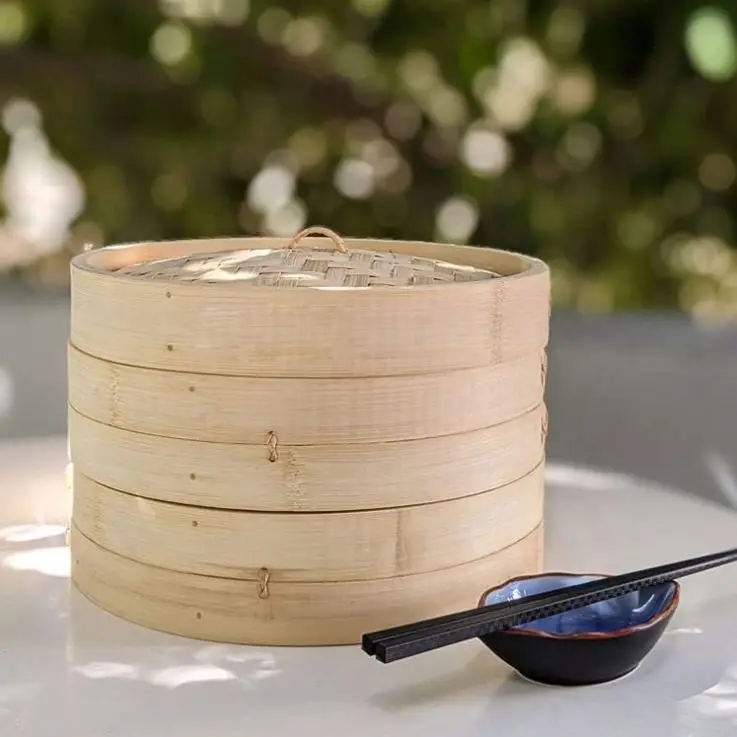 High-Quality Natural Handmade 10 Inch Bamboo Steamer Steam Basket For Dim Sum, Vegetables, Bao Buns & More