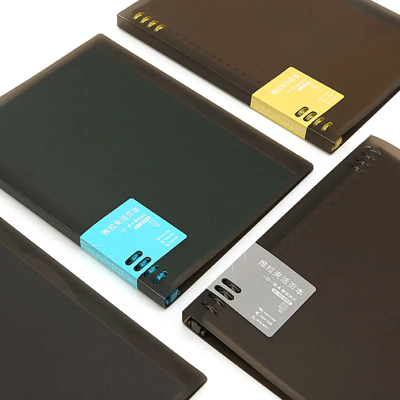 Buckle-design cover 8 holes easy push-pull binder PP loose leaf notebook with index pages