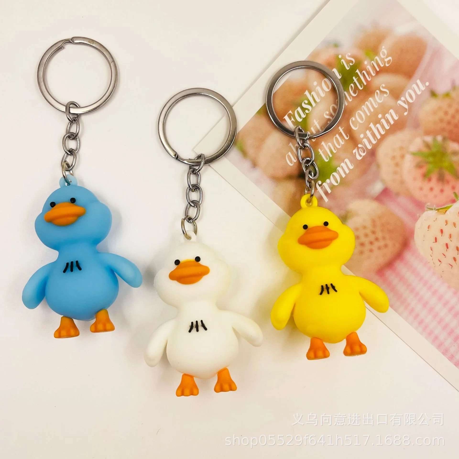 Cute duck animal shape keychain soft pvc keyring custom 3d cartoon figure keychain for promotional gifts