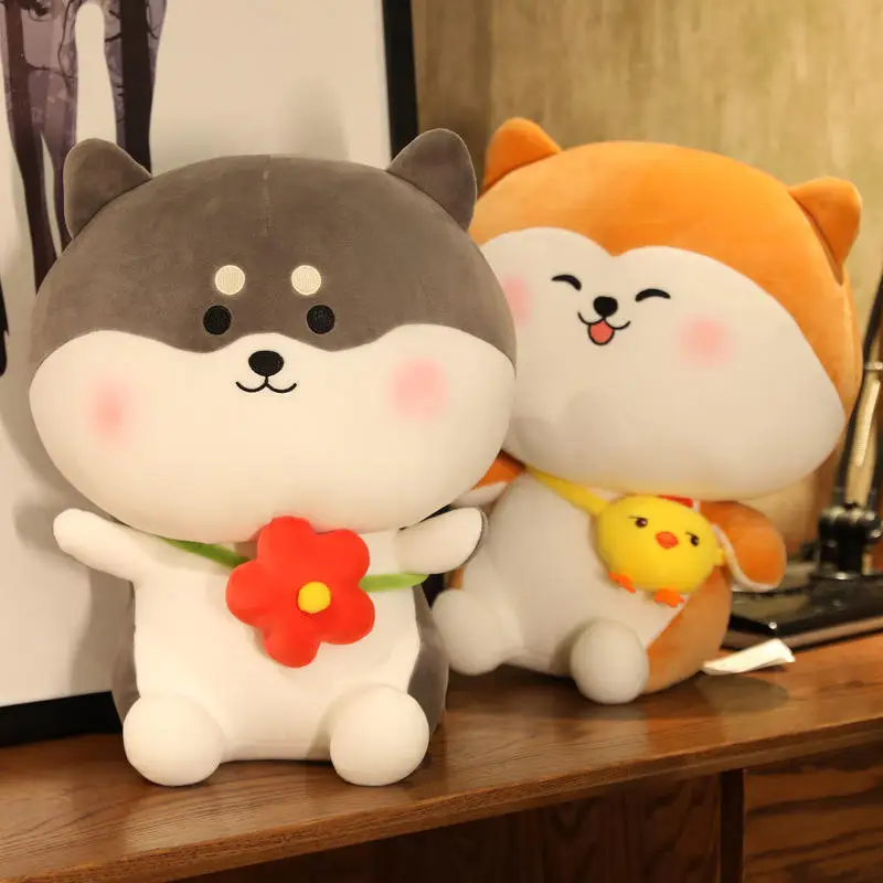 Rts Kawaii Shiba Inu Dog Holding Bubble Tea Cup Plush Toys Stuffed Soft Animal Pillow Dolls For Girls Birthday Gifts