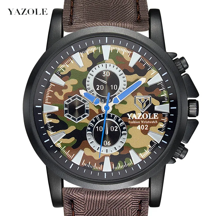 yazole 402 own brand colors unisex quartz watch weird PU leather band 3 dials decorations Simple student relogio musculino