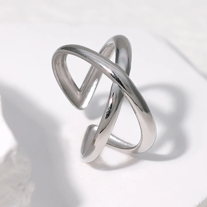 Trendy Design Cross Over Geometric 18k Gold Plated Silver Finger Ring for Women Men