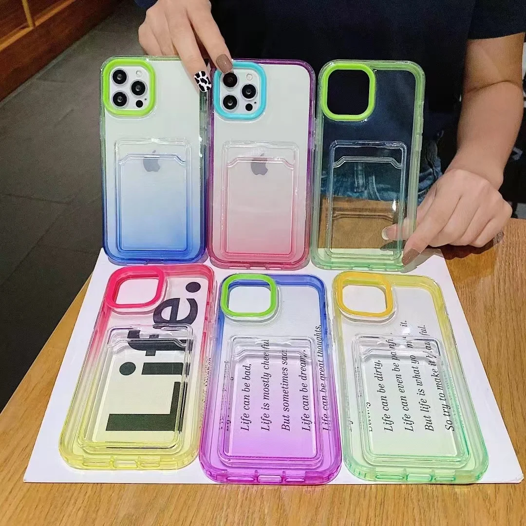 Wholesale TPU Transparent Glitter Shockproof Mobile Phone Case For iPhone 13 12 Pro Max Clear Bumper Phone Case with Card Holder