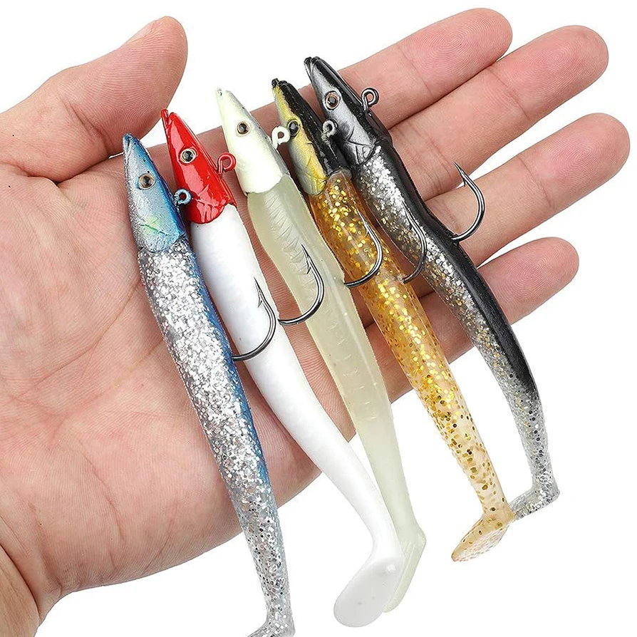 Fishing plastic soft worm Lures 10g 14g various colors Soft Jighead Sand Eel Lures Jigging Bait  B10