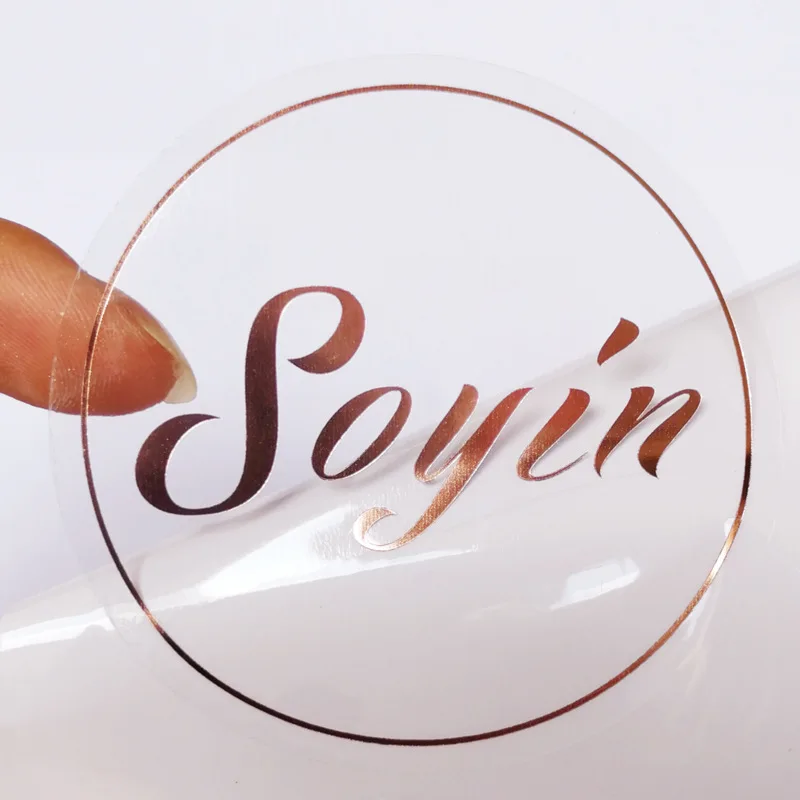 Custom Printing Logo Roll Transparent Labels Gold Foil Clear Self Adhesive Private Stickers Label