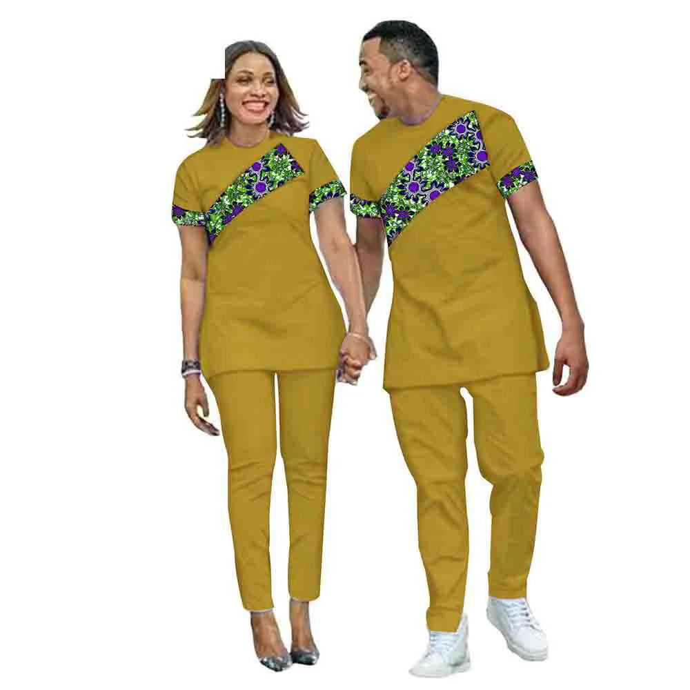 10 colors 2 piece set with short sleeve traditional African styles dress for mens and womens couples shirts and pants suits