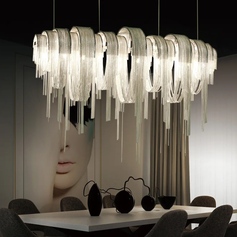 Modern Decorative Luxury Aluminum Chain Chandelier Pendant Light Led hotel Project Creative Art Rope Tassel Chandelier