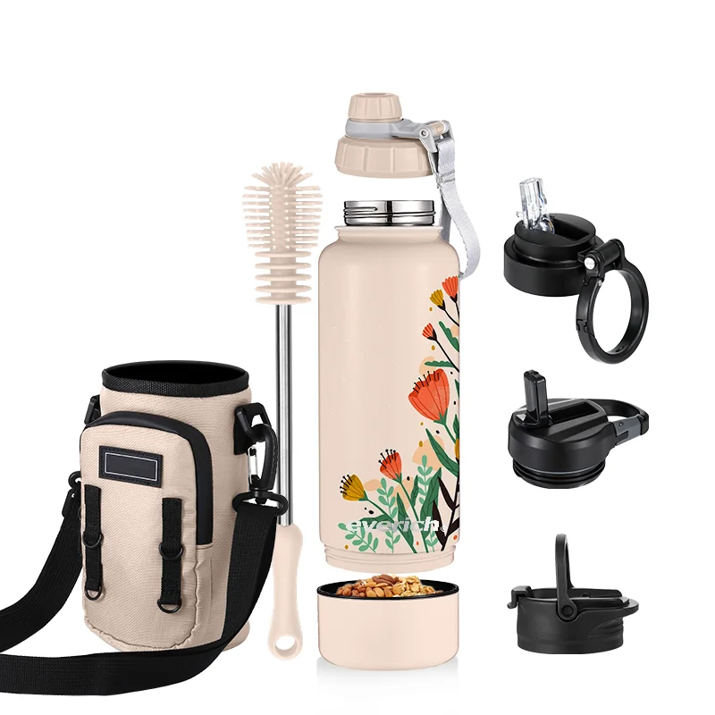 Everich New Design Large Mouth Cylinder Water Bottle 8oz Removable Storage Bottom Customized Bottle Caps Hiking Direct Drinking