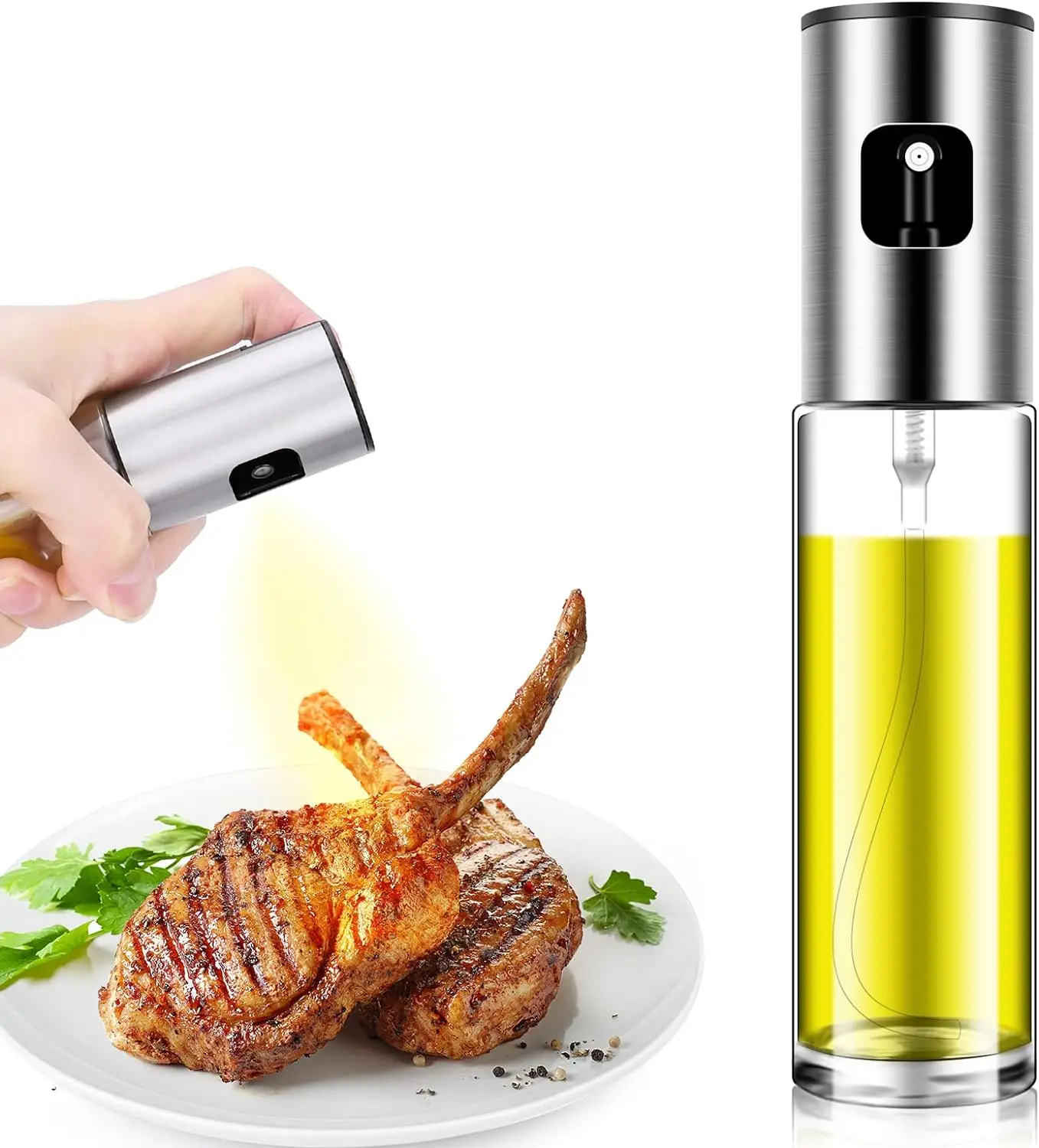 100ml Olive Oil Mister Sprayer Glass Bottle Plastic Cap Cooking Spray Dispenser for Air Fryers Baking Kitchen Gadget Accessory