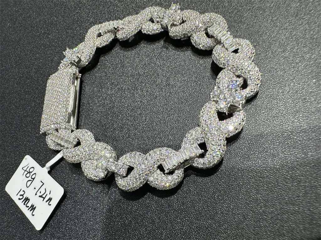 VVS Moissanite 925 стерлингового серебра на заказ кубинский браслет 8-образный