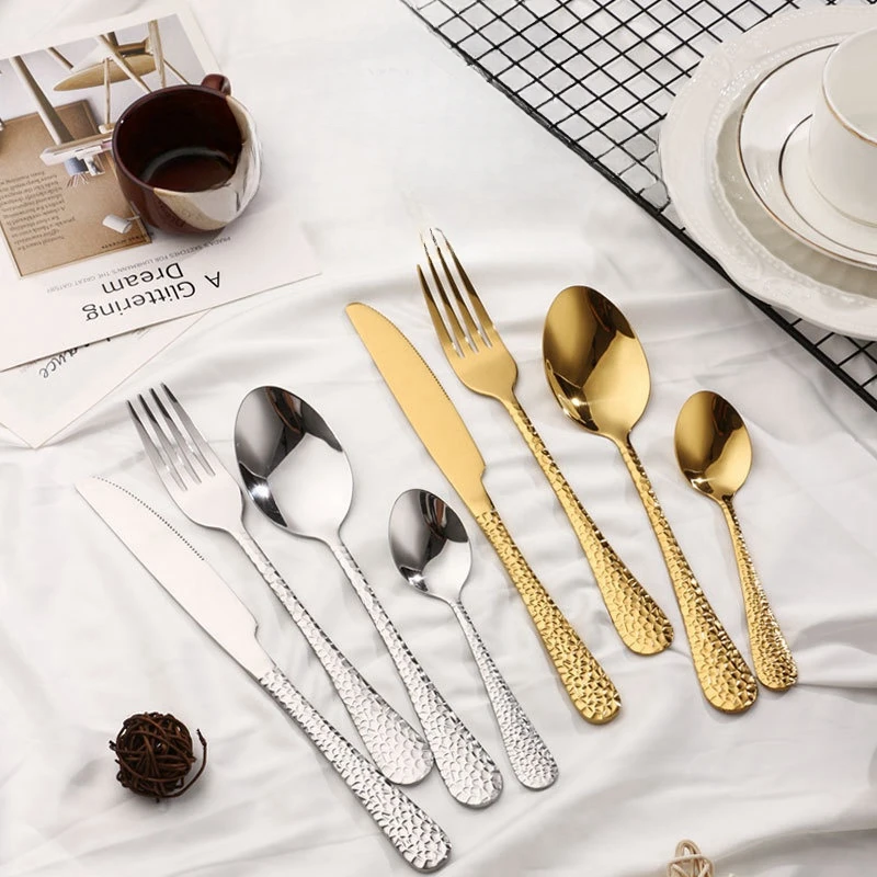 Amazon hot sale snake skin grain stainless steel  mirror polish cutlery set with box