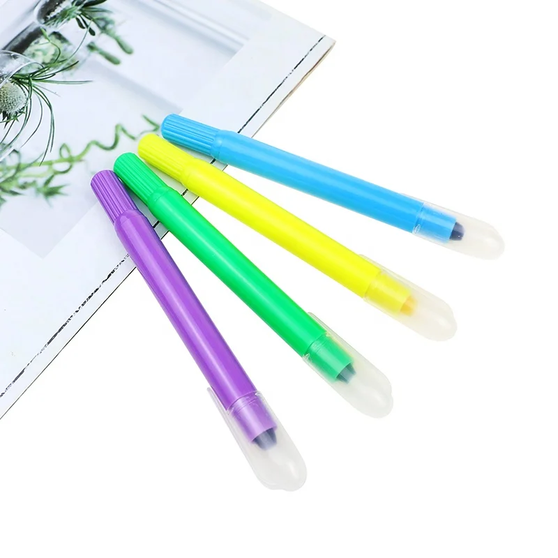 BECOL High Quality Custom 6pcs Twist Highlighter Marker Pen Fluorescent Colorful Solid Highlighter Wax Marker Pen Set