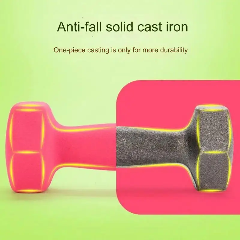 Hot Sale  1-10KG Hex Frosted or Bright Plastic Dipped Free Weights Dumbbells For Women Solid Cast Iron Fitness Rubber Dumbbell