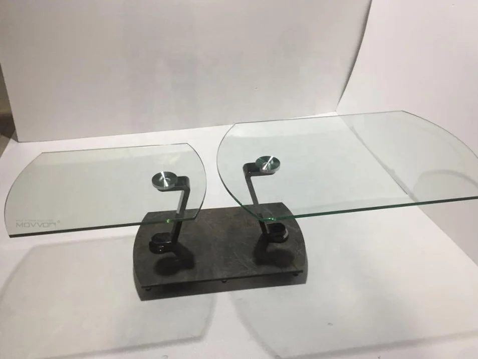 Motional black nickel steel chromed feet ceramic base coffee table with glass rotation top