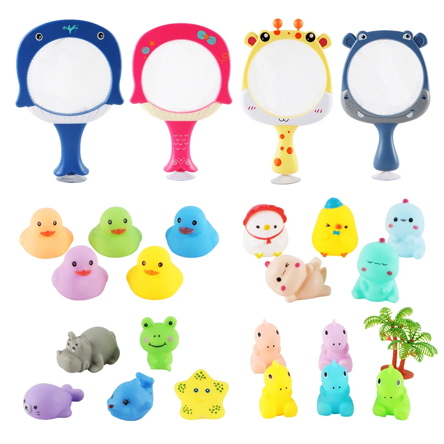 SL Infant Baby Floating Rubber Pinch Called Animal Bath Duck Toys With Cartoon dolphin Net