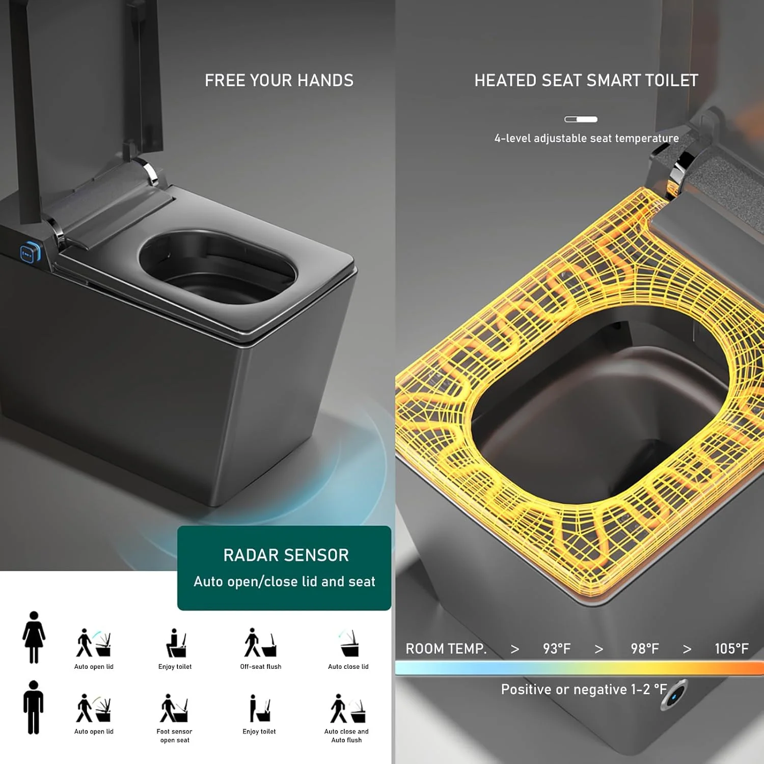 MWD Advanced Square Smart Toilet Automatic Open Close Lid Heating Bidet Seat Modern Toilet Bidet Combination