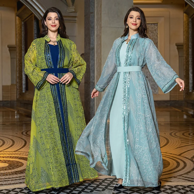 2877 Kuwii Middle East Clothing Prom Dresses for Muslim Arab Dubai Women 2 Piece Abaya Set Inner Dress for Muslim Women