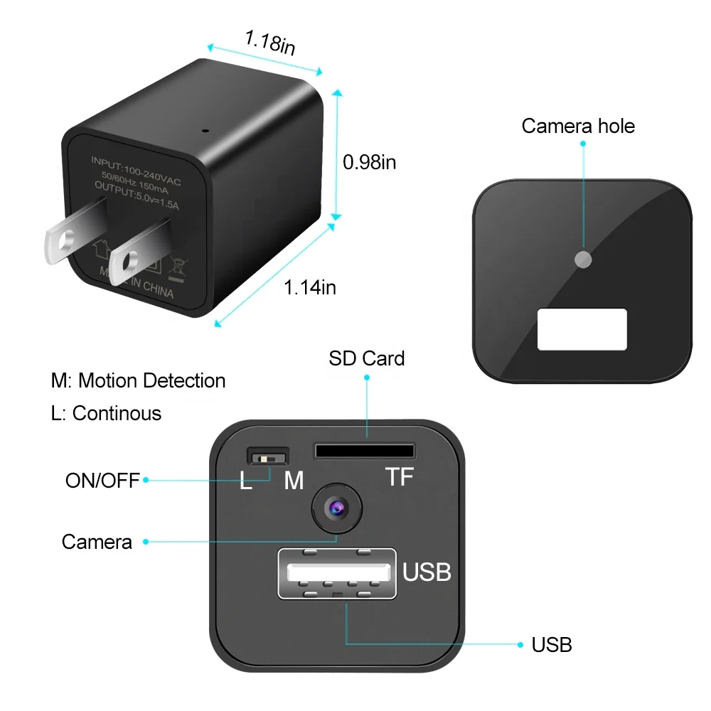 Best Buy Black Full HD 1080P Plug Socket Hidden Spy Video Camera Usb Wall Adaptor Charger Camera
