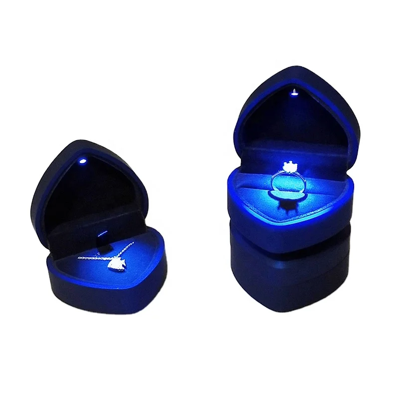 Romantic Luxury Jewelry Box Made in China Plastic Velvet Heart Shape Led Ring Box With Logo Necklace Engagement Box