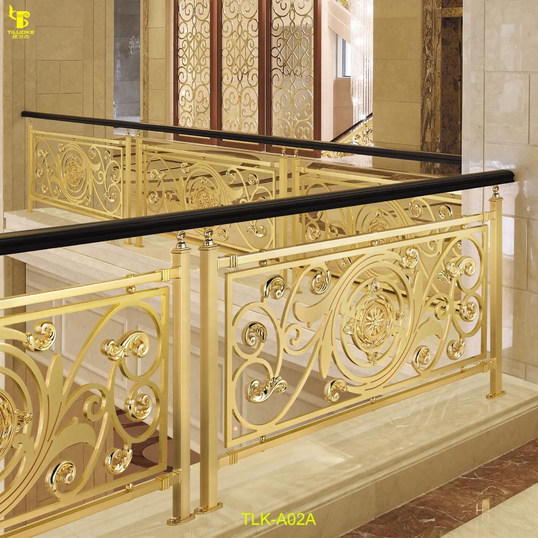 Luxury villa staircase handrail design brass material gold plated indoor decorative stair railings