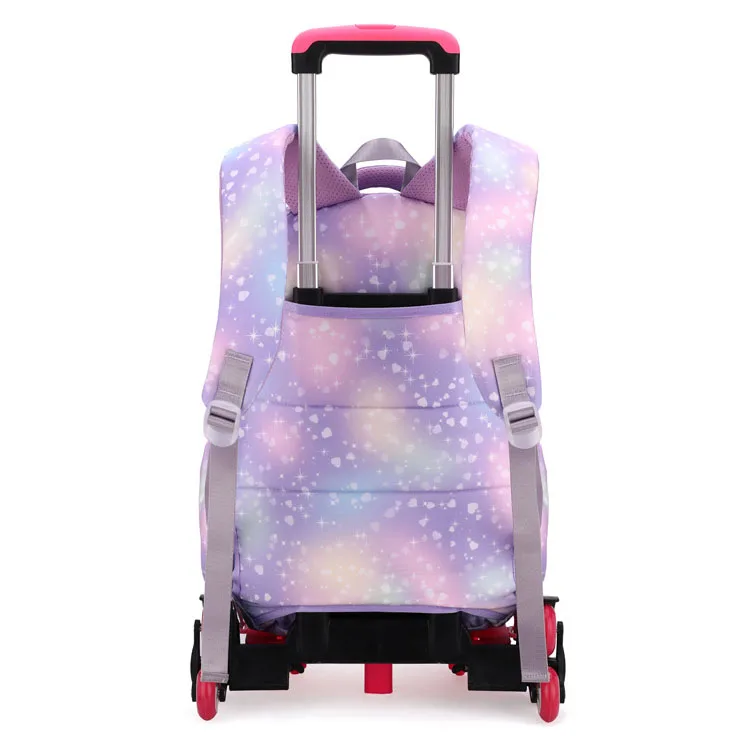 Trolley School Bag with Six Wheels Fashionable School Trolley Bag For Girls Easy Climb Stairs School Bag With Trolley