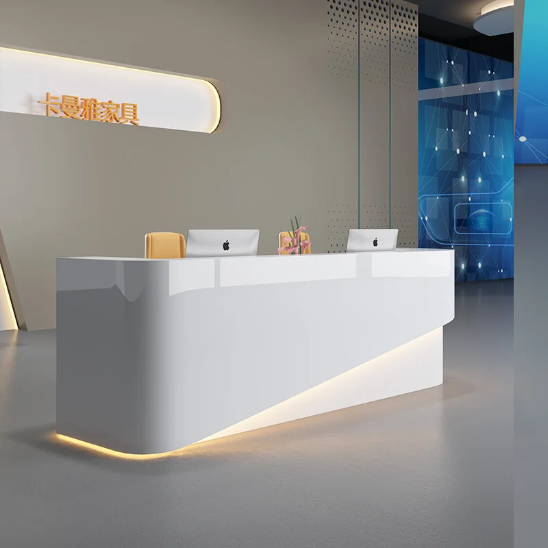 Piano glossy surface boutique modern reception desk with logo customized nail salon reception desk