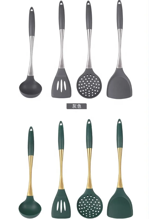 100% Eco-friendly Food Grade Cooking Tools 8pcs Kitchen Utensil Set Silicone Stainless Steel Cooking utensil Tools Kitchenware