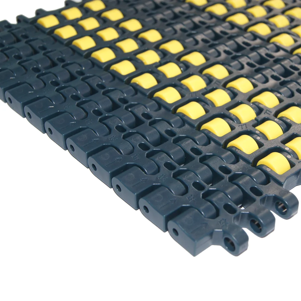Plastic  Modular Belt with roller for low back-pressure applications
