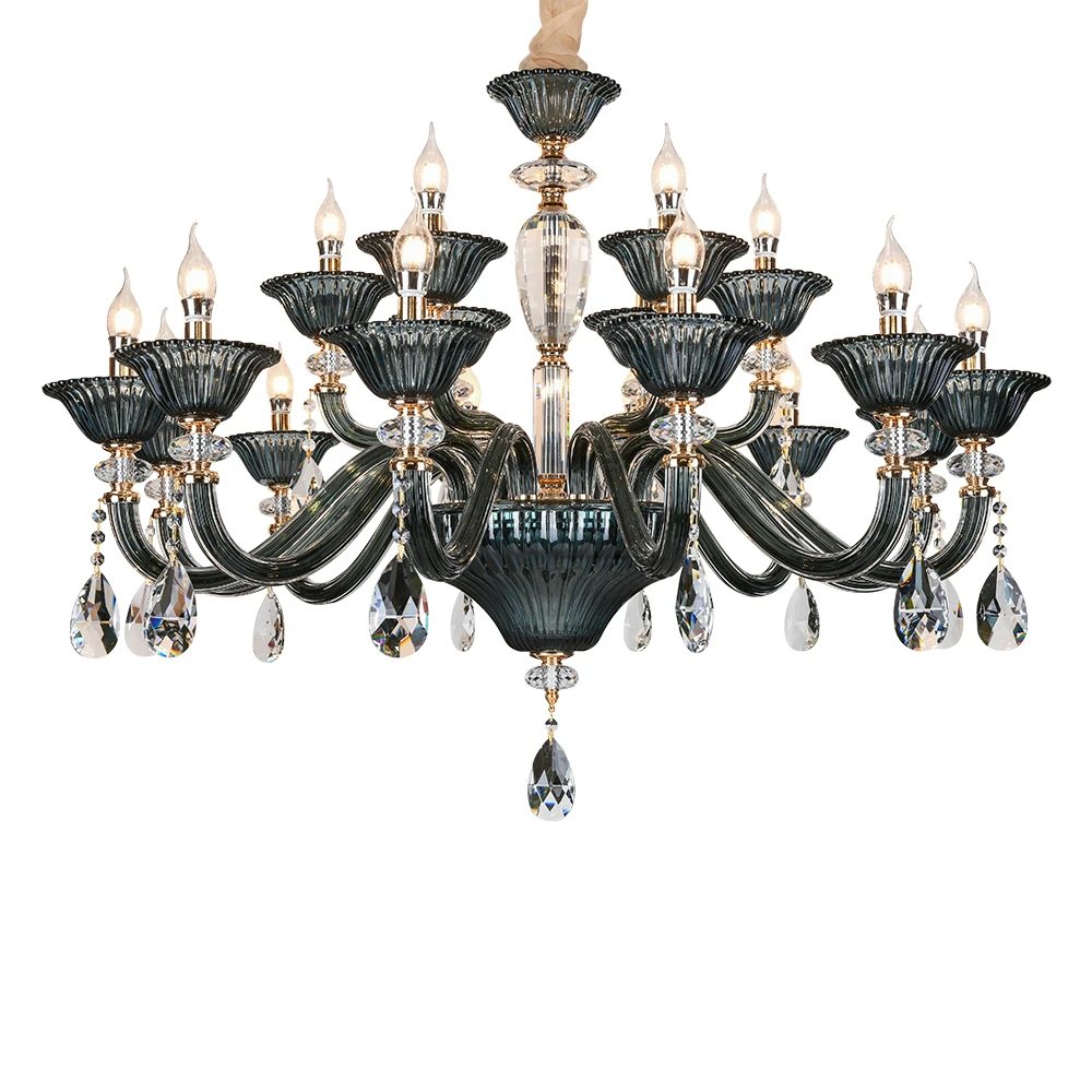 
New modern European minimalist fashion green gold-plated glass tube luxury villa LED crystal chandelier 