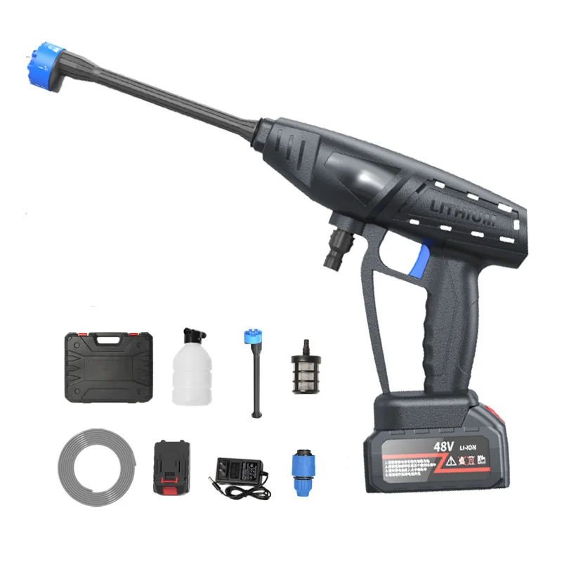 New 6 in 1 48V Powerful High Pressure Cordless Car Washer Wireless Wash Spray Gun Lithium Battery Portable Car Water Washing Gun