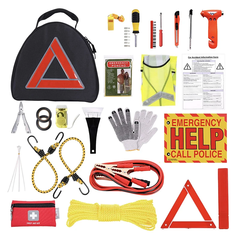 104 Piece Car Safety Kits Roadside Assistance Emergency Kit Waterproof Survival First Aid Safety Kit
