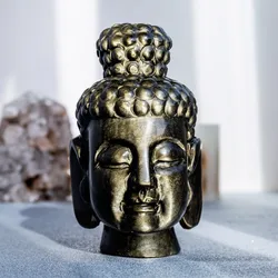 High Quality Crystal Crafts Gemstone Golden Obsidian Buddha Head Skulls Natural Crystal Stone