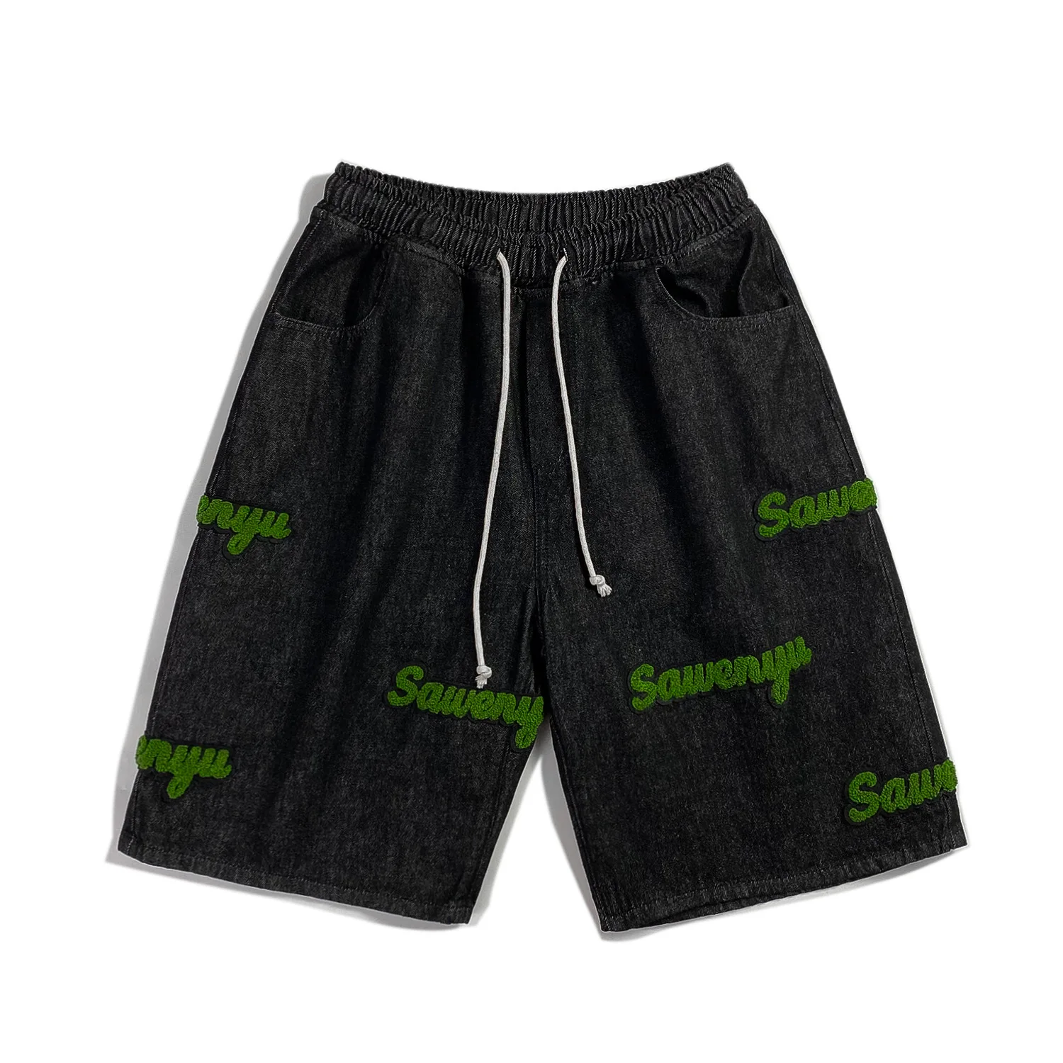 High Quality Fashion Summer Skinny Embroidery Half Pants Skinny Jeans Men Denim Short