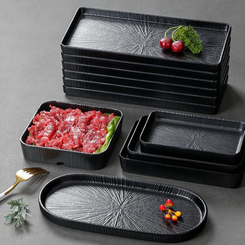 Hot Sale Rectangular Melamine Compartment Meat Plate For Restaurant