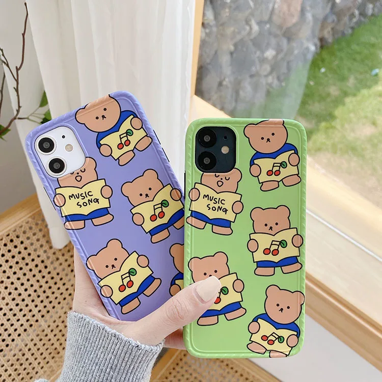 New Arrival Hot Selling Purple Background Cherry Bear Green Background Cherry Bear Pattern Photo Frame IMD Luxury Phone Case