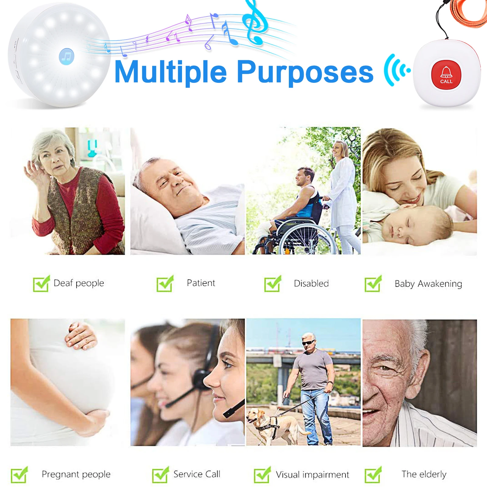 Daytech LP05 3-2 Vibration Pager Call Button Wireless Caregiver Pager for Home/Elderly/Patient Nurse Alert System