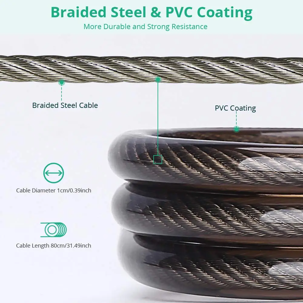 Black 105dB Loud Alarm Security Chain Lock 40/80/120cm ABS Material with Steel Cable for Bicycle Use