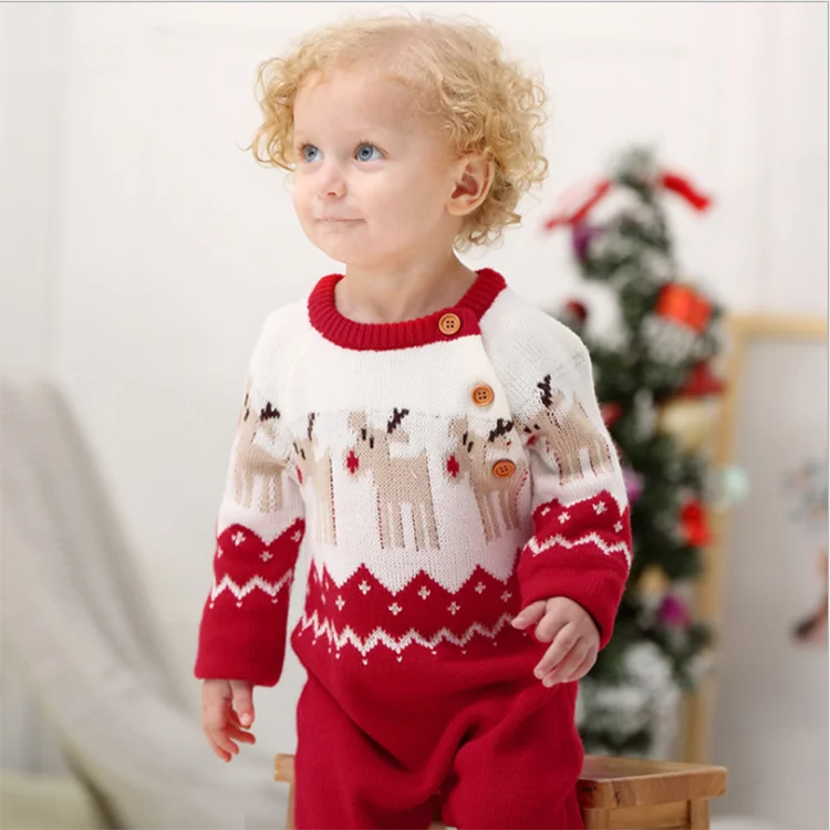 
2021 New Boys And Girls Cartoon Christmas Elk One-Piece Sweater 