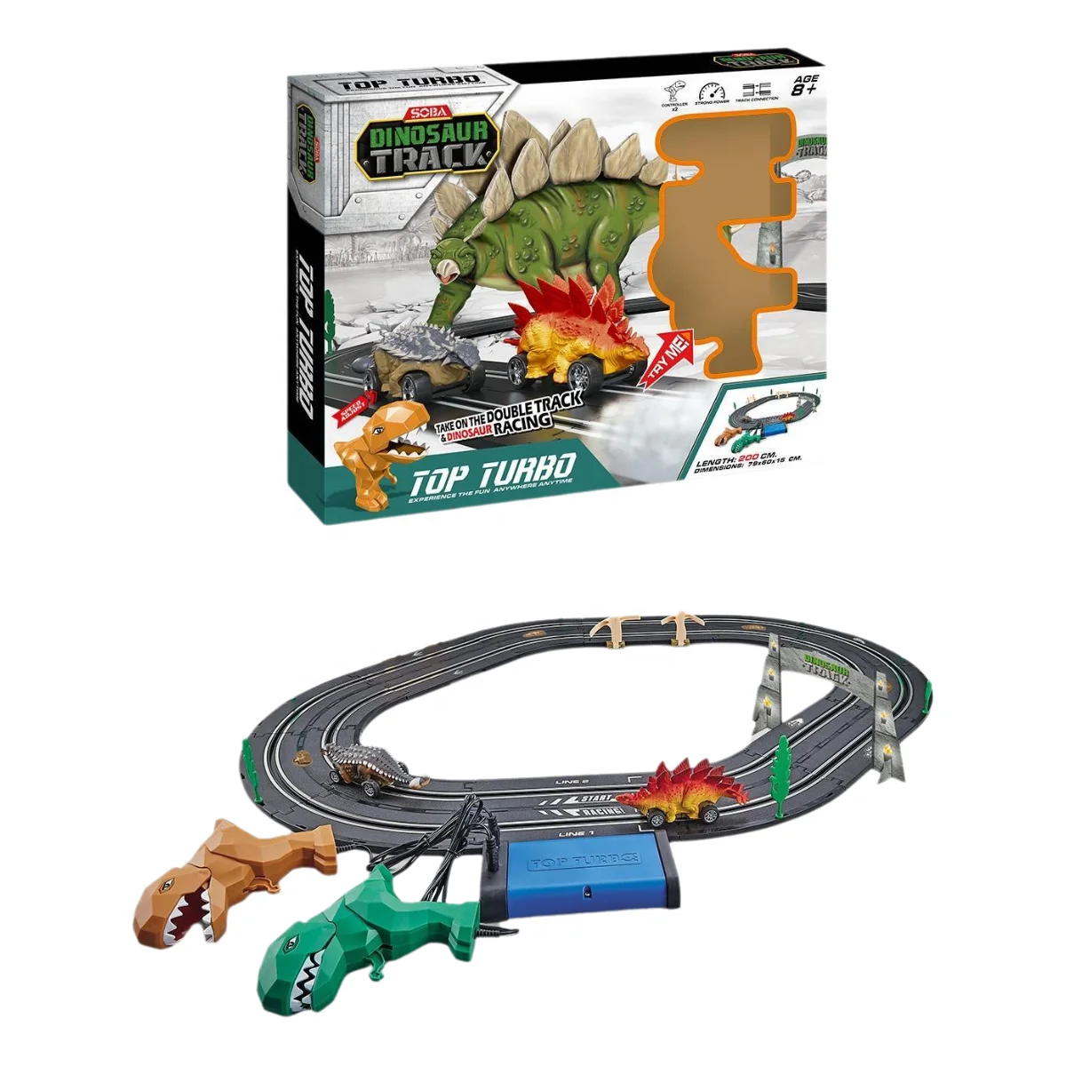 1:43 DIY Dinosaur Slot Car Race Sets Electric Toy Race Car Track Dual Racing Game For Kid Boy